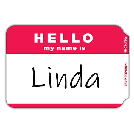 Pressure Sensitive Badges, HELLO My Name Is, Red, 3 12 X 2 14, 100BX Set Of 10 BX, 1000PK